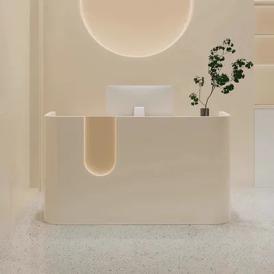 Produktbild von Kassentheke mit LED-Beleuchtung Empfangstheke mit Schubladen Verkaufstheke für Büro, Supermarkt, Hotel und Bekleidungsgeschäft Beige 180x55cm