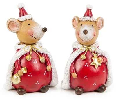 Produktbild von 2 niedliche Weihnachtsmaus Figuren rot braun - Weihnachtsdekroation 9 cm
