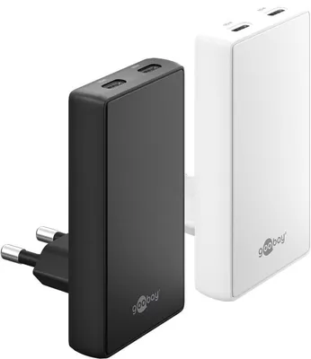 Produktbild von 65 W USB-C PD GaN Dual-Schnellladegerät 90° Flat schwarz