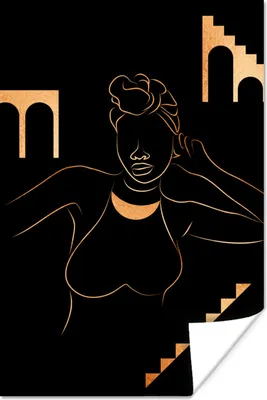 Produktbild von MuchoWow® Poster Frau - Gold - Strichzeichnung 40x60 cm - Plakate für die Wand - Poster Babyzimmer