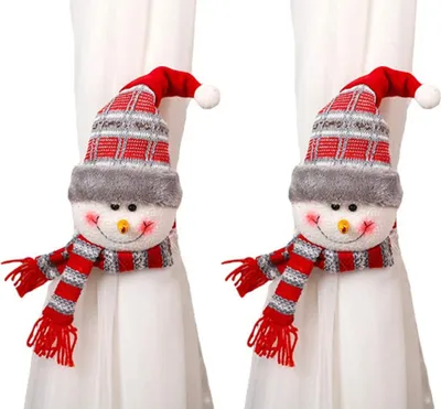 Produktbild von Weihnachtsvorhang-Schnalle, Cartoon Vorhang Raffhalter, 2 Stück Weihnachtsvorhang Raffhalter für Kinder, Fensterdekorationen, Vorhang Dekorative Rückhaltevorrichtungen (Schneemann)