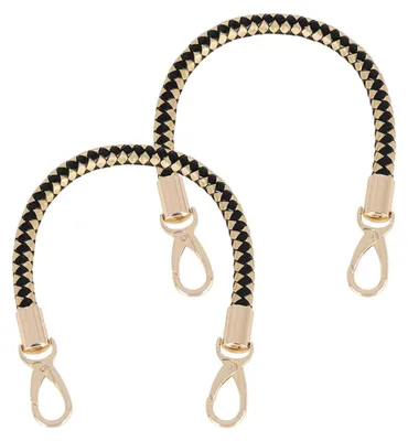 2 geflochtene Handtaschengriffe 50 cm, PU-Leder, Schwarz-Gold