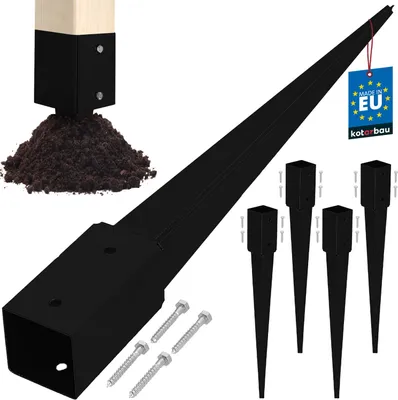 Produktbild von KOTARBAU® 4 Stk. Pfostenträger zum Einschlagen 71x71x750mm verzinkt-pulverbeschichteter Stahl Einschlaghülse Erdanker Einschlagbodenhülse Gartenzaun Erdungsspieß Bodenanker Einschlaghülsen Holzpfosten