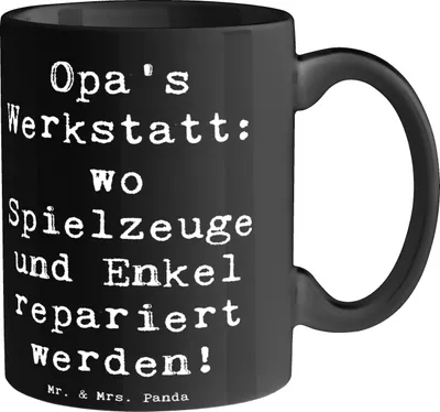 Produktbild von Mr. & Mrs. Panda Pott Spruch Großeltern Werkstatt - Schwarz - Geschenk, Reparatur, Kaffeetasse, Kaffeebecher, Enkelkinder, Becher, Weisheit, Familie, Trinkbecher, Tasse