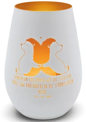 Produktbild von Mr. & Mrs. Panda Laterne Igel händchenhaltend - Weiß - Geschenk, Lieblingsmensch, Hochzeit, Teelichthalter, Freundin, Glas Windlicht, Liebe, Kerzenhalter, Balkon