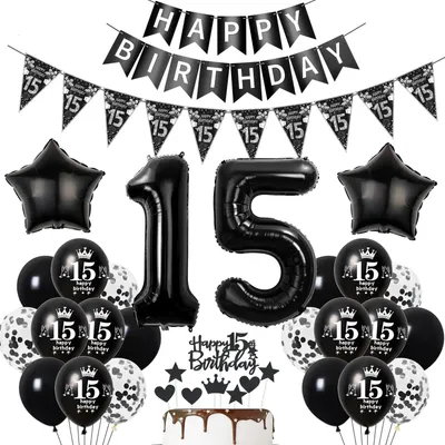 Produktbild von Geburtstagsdeko Set 15. Geburtstag, 28-teilig, schwarz, für Feiern