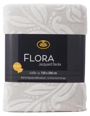 Produktbild von GÖZZE Jacquard Decke Flora weiche Mikrofaser-Wohndecke mit Banderole, floralem Hoch-Tief-Design und eleganter Ornamentik Stein 150 x 200 cm