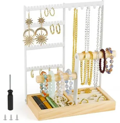 Produktbild von Jeweliersstandard, Schmuckbaum, Kettenschrank, Ohrschmuckstandard, Schmuckorganizer, Schmuckaufbewahrer, Schmuckhalter, Universalhalter für Ketten, Ohrringe, Ringe, Uhren, Armbänder