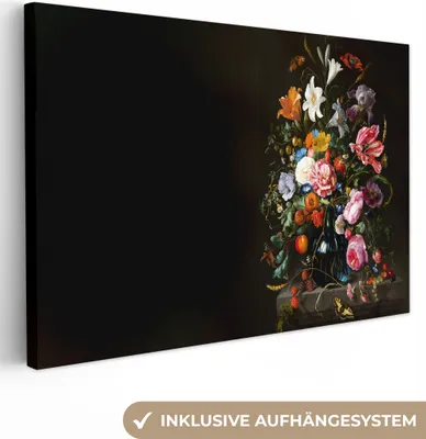 Produktbild von MuchoWow® - Leinwandbilder - Alte Meister - Kunst - Vase mit Blumen - Jan Davidsz de Heem, Wandbild, Wanddeko Bilder Wohnzimmer, 30x20 cm