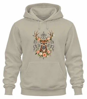 Immagine prodotto di Elegane di fiori a forma di cervo, camicia tradizionale, pantaloni in pelle, felpa con cappuccio a forma di cervo, taglia L, colori naturali