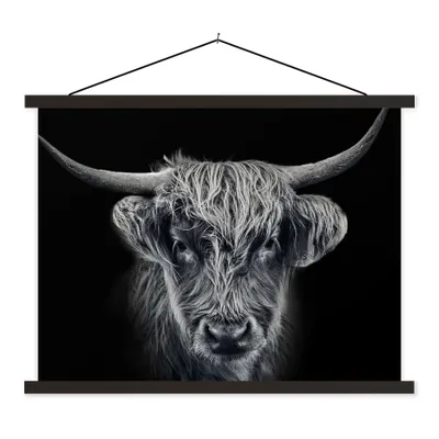 Produktbild von MuchoWow® Textilposter Schottischer Highlander - Schwarz - Kuh - Tiere 40x30 cm mit schwarzem Rahmen - Dekorationen