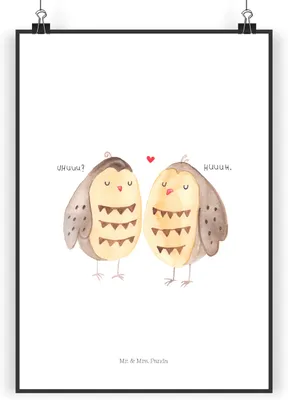 Produktbild von Mr. & Mrs. Panda Bild Eulen Liebe DIN A5 - Weiß - Geschenk, wanddeko, drucke, Eule, Spruch, Wandbild, glücklich, Kunstdruck, Freund, Plakat