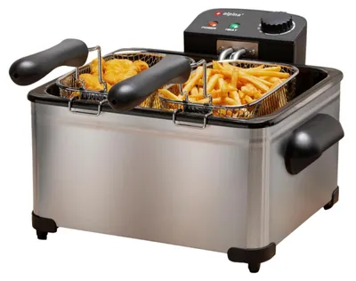 Image de alpina Friteuse 5 litres - Température réglable - Deux paniers à friture - 2000W - Métal - noir/argent - 275 x 215 x 305 MM