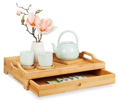 Bambus-Tablett mit Schublade, 10x43x31 cm, natur