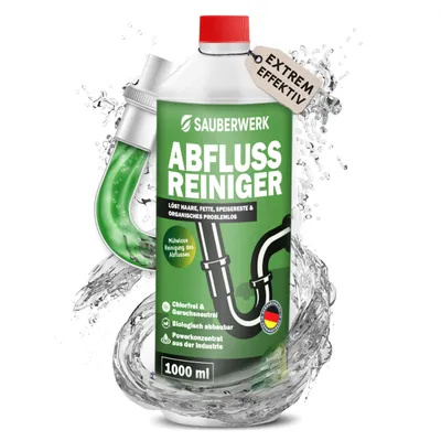 Produktbild von SauberWerk® - Profi Abflussreiniger & Rohrreiniger „Haarfrei“ (1L) - Haarentferner flüssig für Toilette, WC & Küche EXTRA STARK - Rohr- & Abflussfrei