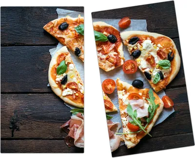 Produktbild von Spritzschutz Herdabdeckplatte Schneidebrett aus Glas Pizzastücke 2-Teilig (60x52cm)