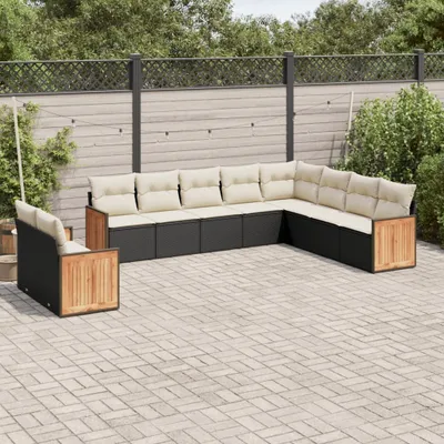 Produktbild von 10-tlg. Garten-Sofagarnitur - mit Kissen Schwarz Poly Rattan - Gartenmöbelset 3227792