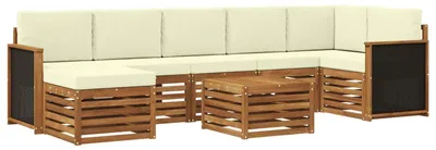 Image de vidaXL Ensemble de canapés d'extérieur avec coussins 7 pièces Nature et Crème