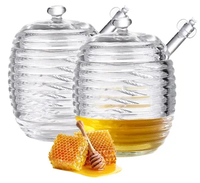 Honigglas 220 ml mit Deckel & 2 Löffeln, Borosilikatglas