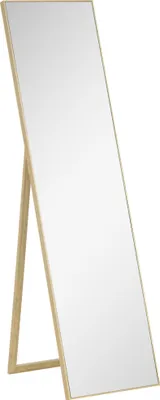 Obrázok produktu pre Fortuna Lai Stojacie zrkadlo s drevenou textúrou Celotelové zrkadlo Zrkadlo na obliekanie Zrkadlo na líčenie Strieborné Svetlohnedé 40 x 35 x 147 cm do spálne a predsiene