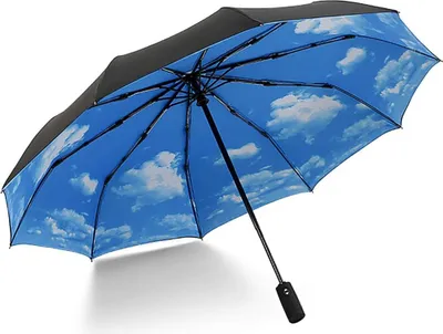 Produktbild von Regenschirm Taschenschirm Auf-Zu Automatik Windsicher Sturmfest Sonnenschutz Kompakt Leicht Stabiler Transportabel Reiseschirm (Himmelblau)