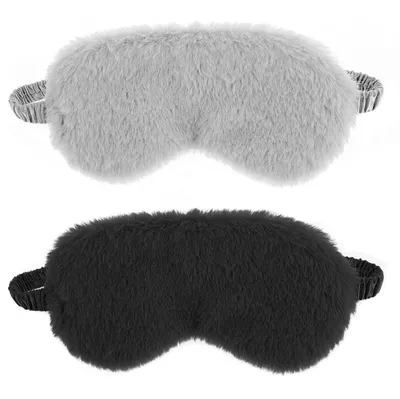 Productafbeelding van Slaapmasker oogmasker - Pluche - Zwart en grijs - 2 stuks - Met satijnen dutje