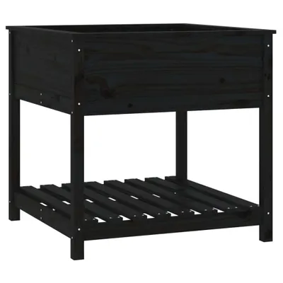 Productafbeelding van vidaXL Plantenbak met opbergruimte, zwart, 82,5x82,5x81cm, massief grenenhout