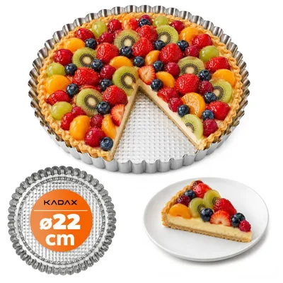 Image de KADAX Moule à tarte "Prung", Moule à tartelette en tôle galvanisée et antiadhésive, 22 cm, Argent