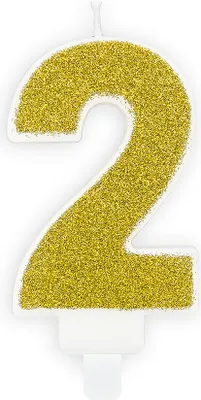 Produktbild von Geburtstagskerze Zahl 2 mit Glitzer 7cm gold