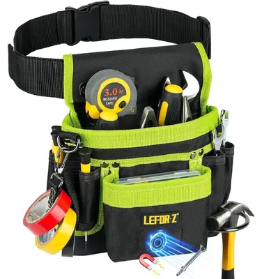 Produktbild von Werkzeuggürtel mit 14 Taschen, magnetisch, verstellbar, abnehmbar, Schwarz Grün