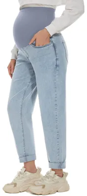 Productafbeelding van POSHGLAM Zwangerschap jeans, model "Damen", comfortabele stretch jeans, boyfriend stijl, denim