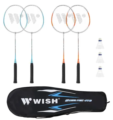Produktbild von Badmintonschläger-Set - 2 Spieler, Stahl, inkl. Federbälle