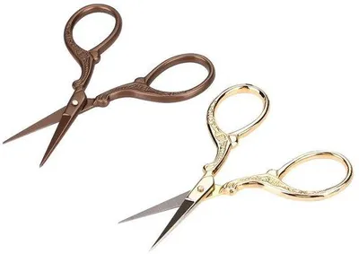 Zdjęcie produktu dla Zestaw 2 ergonomicznych, stalowych nożyczek do precyzyjnego strzyżenia – wzór vintage – precyzyjne ostrza – wygodne uchwyty – idealne do strzyżenia brody i włosów