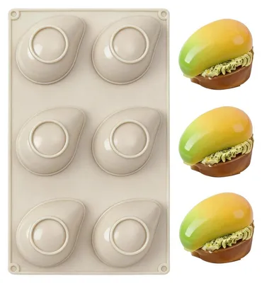 Image de Moule en silicone en forme de mangue, 6 cavités, 28,8 x 17,2 cm, antiadhésif, couleur marron
