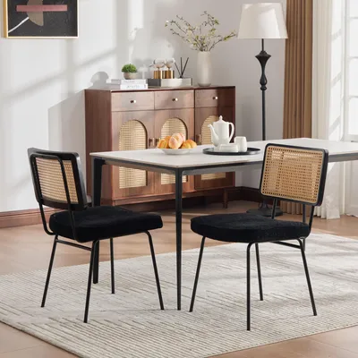 Produktbild von Moderner Esszimmerstuhl 2er-Set Chenille-Polsterung, 47.0 x 58.0 x 82.0 cm, Schwarz