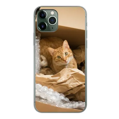 Produktbild von MuchoWow® Handyhülle Schutzhülle Hülle für iPhone 11 Pro Katze - Box - Rot Silikon Softcase Handy Hülle - Handy