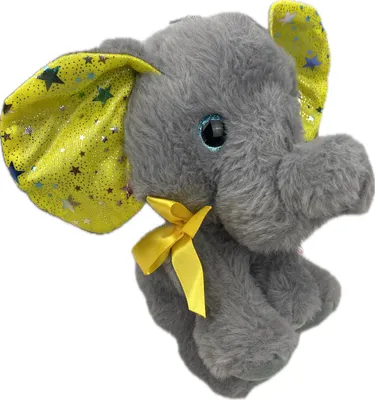 Produktbild von Kuscheltier Elefant 18 cm grau – mit gelben Glitzer-Ohren und Schleife, Weiches Plüschtier, Stofftier