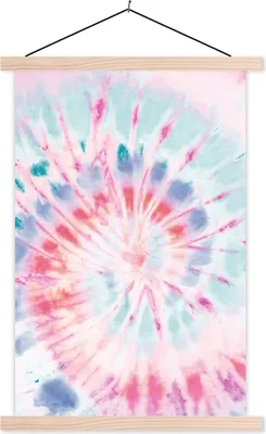 Produktbild von MuchoWow® Textilposter Krawattenfärbung - Blau - Rosa 60x90 cm mit holzfarbenen Rahmen - Textil