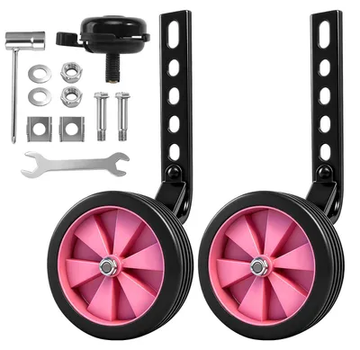 Produktbild von DELAESI Stützräder Kinderfahrrad Fahrrad Stützräder Verstellbare Hilfsräder Universal Stützrädern für 12-20 Zoll Singlespeed Fahrrad (Rosa)
