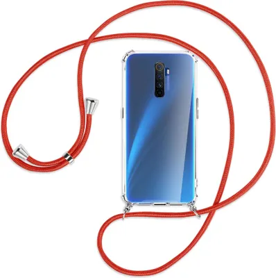 Produktbild von Handykette Backcover-Schutzhülle mit Band (Metall silberfarben) für Realme X2 Pro - rot