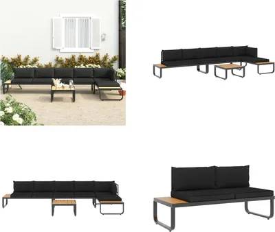 Immagine prodotto di vidaXL Set di divani angolari da giardino 4 pezzi con cuscini in alluminio e WPC - Divani - Divani - Divani angolari - Divani angolari