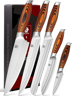 Imagen del producto de Juego de 5 piezas de cuchillos de cocina, utensilios de cocina, cuchillos de acero inoxidable alemán, juego profesional de cuchillos de chef para cocina