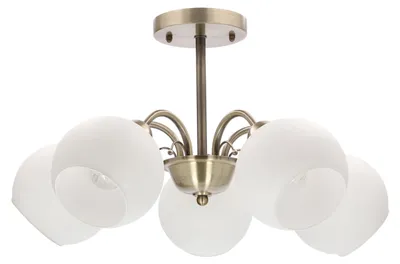 Immagine prodotto di Lampada da soffitto con paralumi in vetro bianco Nestor, finitura patinata bianca, 5xE27x40W, metallo, dimensioni: 28x50x50 cm, IP20, Candellux