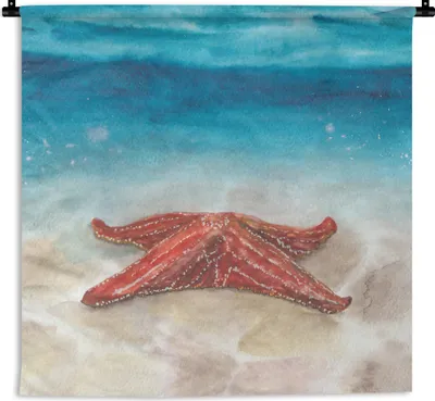 Produktbild von MuchoWow® Wandteppich Wandbehang Seestern - Aquarell - Meer 150x150 cm Tapisserie Dekoration Wandtuch - Wohnaccessoires - Modernes