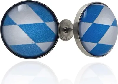 Produktbild von Ohrringe Ohrstecker 316L Chirurgenstahl mit Rautenmuster in blau-weiß
