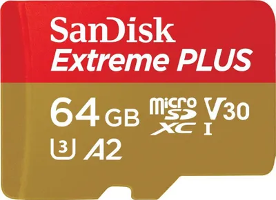 Produktbild von SanDisk Extreme PLUS - Flash-Speicherkarte (microSDXC-an-SD-Adapter inbegriffen) - 64 GB - A2 / Video Class V30 / UHS-I U3 / Class10 - microSDXC UHS-I