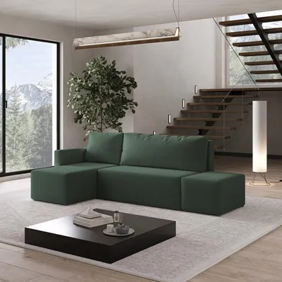 Produktbild von Masseno Ecksofa VELOTTI L-S mit Schlaffunktion L-Form, Sofa mit Bettkasten, Wohnzimmersofa, Couch, Soffa, Bettsofa, Couchgarnitur- Grün, QUELLE 37