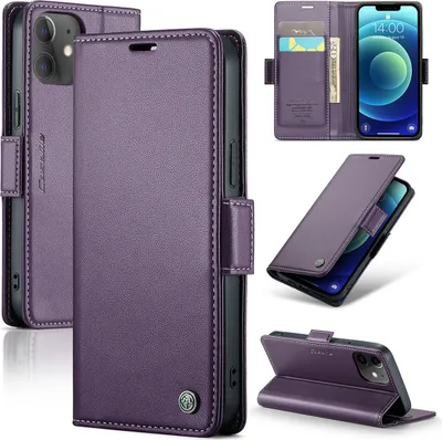 Image de iPhone 12 Mini Housse, Portefeuille en cuir Porte-cartes Housse de protection avec fonction stand pour iPhone 12 Mini Violet