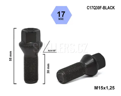 Obrázok produktu pre Skrutka kolesa M15x1,25x30 s kužeľom, kľúč 17, C17Q30F-BLACK, čierna, výška 55 mm