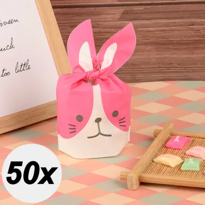 Produktbild von 50 STÜCKE Happy Treat Handout-Taschen - Plastiktüten - Handout-Taschen - Geschenktüten - Geschenktüten - Kinder-Leckerbissen - Party-Taschen - Größe 10 x 17 cm - Farbe Pink - Decopatent